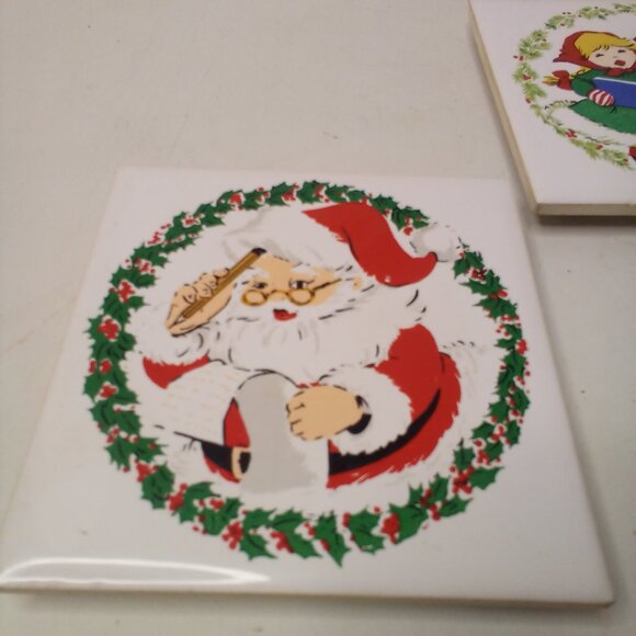 Vintage Jasco 1981 Ceramic Tile Trivet Coaster Christmas Santa Carolers Lot of 2 - Picture 4 of 11